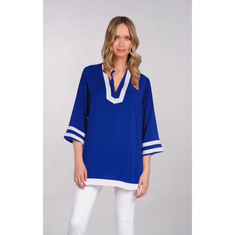 NEW Tina Stephens Tina 3/4 Sleeve Tunic Size Medium Cobalt Blue Nautical Coastal